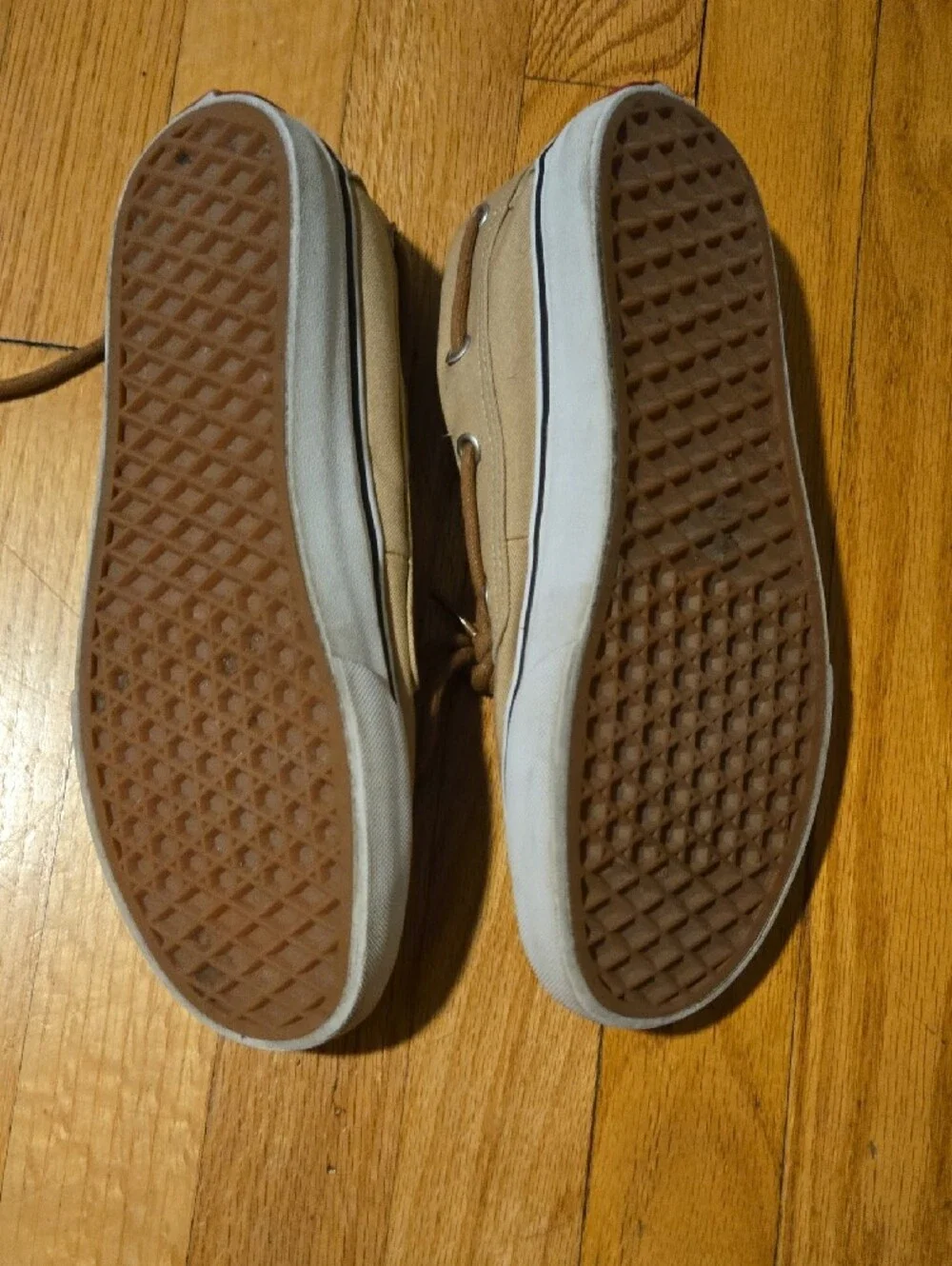 Vans Men's Tan Canvas Boat Shoes with Brown Laces